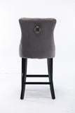 Contemporary Velvet Upholstered Barstools with Button Tufted Decoration and Wooden Legs, and Chrome Nailhead Trim, Leisure Style Bar