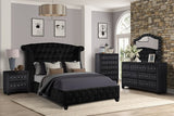 Queen 4 Pc Upholstered Bedroom Set Made With Wood in Black