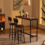 Bar Table Set with 2 Bar stools PU Soft seat with backrest (Rustic Brown,43.31’’w x 15.75’’d x 23.62’’h)
