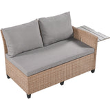 5-Piece Outdoor Patio Rattan Sofa Set, Sectional PE Wicker L-Shaped Garden Furniture Set with 2 Extendable Side Tables, Dining Table and Washable Covers for Backyard, Poolside, Indoor
