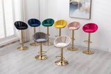 COOLMORE Velvet Bar Stools Set of 2 Modern Counter Height Barstools with Low Back Ajustable Swivel Kitchen Bar Chairs with Gold Footrest for Home Bar/Dining Room