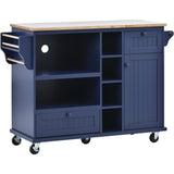 Kitchen Island Cart with Storage Cabinet and Two Locking Wheels, Solid wood desktop, Microwave cabinet