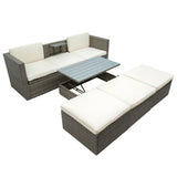 Patio Furniture Sets, 5-Piece Patio Wicker Sofa with Adustable Backrest, Cushions, Ottomans and Lift Top Coffee Table