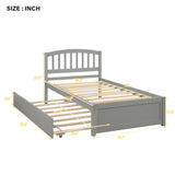 Twin size Platform Bed Wood Bed Frame with Trundle, Grey