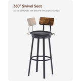 Oval Stool Swivel Bar Stool, Tall Bar Stool With Backrest, Industrial, Thick Iron Frame Footrest, 29.5" High.（Rustic Brown，17.5’’w x 13.4’’d x 40.5’’h）