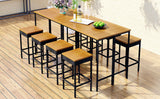 GO 10-Piece Outdoor Patio Wicker Bar Set, Garden PE Rattan Wicker Dining Table, Square Stool Set, Foldable Tabletop, Acacia Wood Tabletop, High-Dining Bistro Set with 8 Stools And 2 Wood Table, Brown