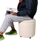 Round Storage Ottoman Faux Leather Upholstered Footrest Stool for Living Room Bedroom