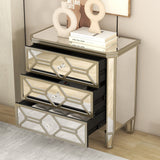 Elegant Mirrored 3-Drawer Chest with Golden Lines Storage Cabinet for Living Room, Hallway, Entryway