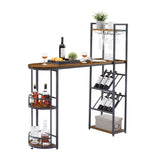Bar table with bottle holder and glass holder, multifunctional high bar table, can hold 8 bottles of wine and 9 glasses, with side storage.(Rustic Brown,53.3’’w x 15.75’’d x 36.4’’h)
