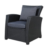 Outdoor Patio Furniture Set 4-Piece Conversation Set Black Wicker Furniture Sofa Set & Dark Grey Cushions
