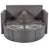 2-Piece All-Weather Wicker Conversation Set Rattan Sofa Set Outdoor Patio Half-moon Sectional Furniture Set w/ Side Table for Umbrella, Gray Rattan+Gray Cushion