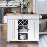 Kitchen Island Cart with Two Storage Cabinets，Wine Rack, Two Drawers, Spice Rack, Towel Rack