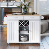 K&K Store Kitchen Island Cart with Two Storage Cabinets - Wine Rack, Two Drawers - Spice Rack - Towel Rack