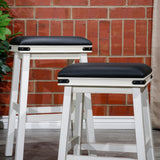 30" Bar Stool, Antique White Finish, Black Leather Seat