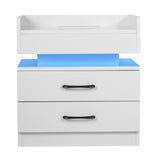 Nightstand with 2 Drawers,USB Charging Ports, Wireless Charging and Remote Control LED Light-White