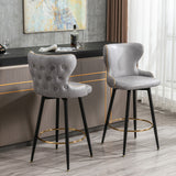 A&A Furniture,29" Modern Leathaire Fabric bar chairs,180° Swivel Bar Stool Chair for Kitchen,Tufted Gold Nailhead Trim Gold Decoration Bar Stools with Metal Legs,Set of 2 (Light Grey)