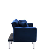 FUTON SOFA SLEEPER NAVY BLUE VELVET WITH 2 PILLOWS（same as W223S01432、W223S00357。Size difference, See Details in page.）