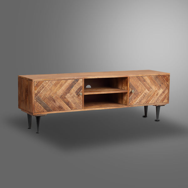 Brown TV Cabinet Herringbone 2 Door
