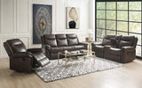 Brown Leather Reclining Motion Loveseat w/Console