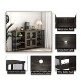 Wine Bar Cabinet, Liquor Storage Credenza, Sideboard with Wine Racks & Stemware Holder