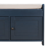 TREXM  Storage Bench with 3 Shutter-shaped Doors,  Shoe Bench with Removable Cushion and Hidden Storage Space (Antique Navy)
