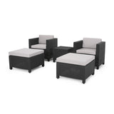 Riley Outdoor Wicker Print 2 Seater Chat Set with Ottomans  Dark Grey