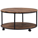 ON-TREND Round Coffee Table with Caster Wheels and Wood Textured Surface