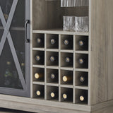 JHX Single door wine cabinet with 16 wine storage compartments (Gray, 31.50" W*13.78" D*35.43" H)