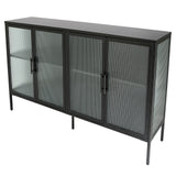 Accent 4 Glass Doors Buffet Storage Cabinet with Adjustable Shelves and Feet Cold-Rolled Steel Tempered Glass Sideboard  for Living Room Kitchen Room Black Color