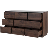 King 3 Piece Walnut Bedroom Set Platform Bed with Storage Bench with Nightstand and 9-Drawer Dresser