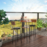 Double Layer Round Bar Table with 2 Bar Stools PU Soft Seat Back Breakfast table - Rustic Brown