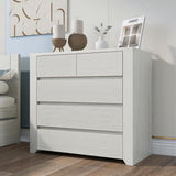 Off White Simple Style Manufacture Wood Chest with Gray Wood Grain Sticker Surfaces Five Drawers Large Storage Space for Living Room Bedroom Guest Room Children’s Room