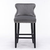 Contemporary Velvet Upholstered Wing-Back Barstools