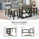Rustic Wood 4-Piece Counter Height Dining Table Set with Storage Shelves and Drawer