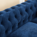Blue Velvet  Deep Button Tufted Upholstered Arm
