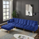 BLUE Velvet Upholstered Reversible Sectional Sofa Bed