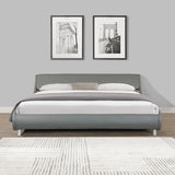 Faux Leather Upholstered Platform Bed Frame, Curve Design, Wood Slat Support, No Box Spring Needed, Easy Assemble, King Size, Gray