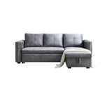 Sectional sofa with pulled out bed,  2 seats sofa and reversible chaise with storage, both hands with copper nail, GREY, (91" x 64" x 37")