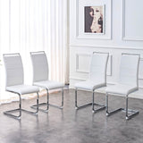 Modern Dining Chairs, PU Faux Leather High Back Upholstered Side Chair transverse stripe backrest design for Dining Room Kitchen Vanity Patio Club Guest Office Chair (Set of 4) ( White+PU)