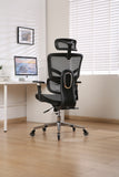 Multifunctional Mesh Office Chair - Adjustable Backrest Height, 4D Arms, Lumbar Support, Headrest and Tilt Angle - Metal Base Quiet Rubber Wheels Ergonomic High Back Computer Desk Chair (Grey)