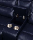 Reclining Navy Leather Loveseat w/Console (Motion)