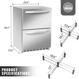 Under Counter Refrigerator, Stainless Steel Under Counter Drawer Fridge ICEJUNGLE Beverage Fridge Refrigerator with Digital Displayfor Outdoor and Home Use