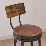 Swivel Bar Stool, High Bar Stool With Backrest, PU Soft Seat Cushion, Industrial, Thickened Iron Frame, Footrest.（Rustic Brown，13.4’’w x 40.5’’h）