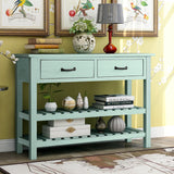 TREXM  Retro Console Table for Entryway with Drawers and Shelf Living Room Furniture (Antique Blue)