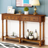 TREXM Console Table Sofa Table for Entryway with Drawers and Long Shelf Rectangular (Antique Walnut)