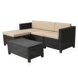 Lorita Outdoor 5-piece Dark Brown Wicker Sectional Sofa Set with Beige Cushions