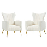 Modern Velvet Accent Chair with Arms, Wingback Reading Chair with Gold Metal Legs, Comfy Upholstered Single Leisure Sofa for Living Room Bedroom Club(Velvet+White)
