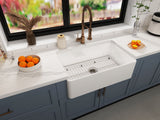 Fireclay Farmhouse Kitchen Sink 33 inch  Apron Sink Single Bowl  Farm Sink with Bottom Grid in & Drain , White Color