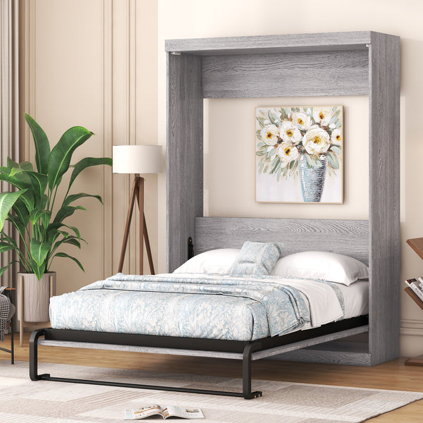 Full Size Grey Murphy Bed folds into cabinet