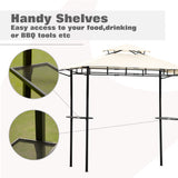 Iron Double Tiered Backyard Patio BBQ Grill Gazebo with Bar Counters, Beige
